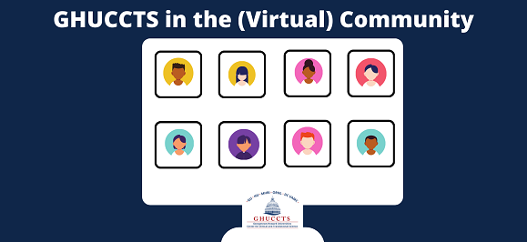 Graphic of a computer screen with cartoon faces of conference call participants on display, with the title 